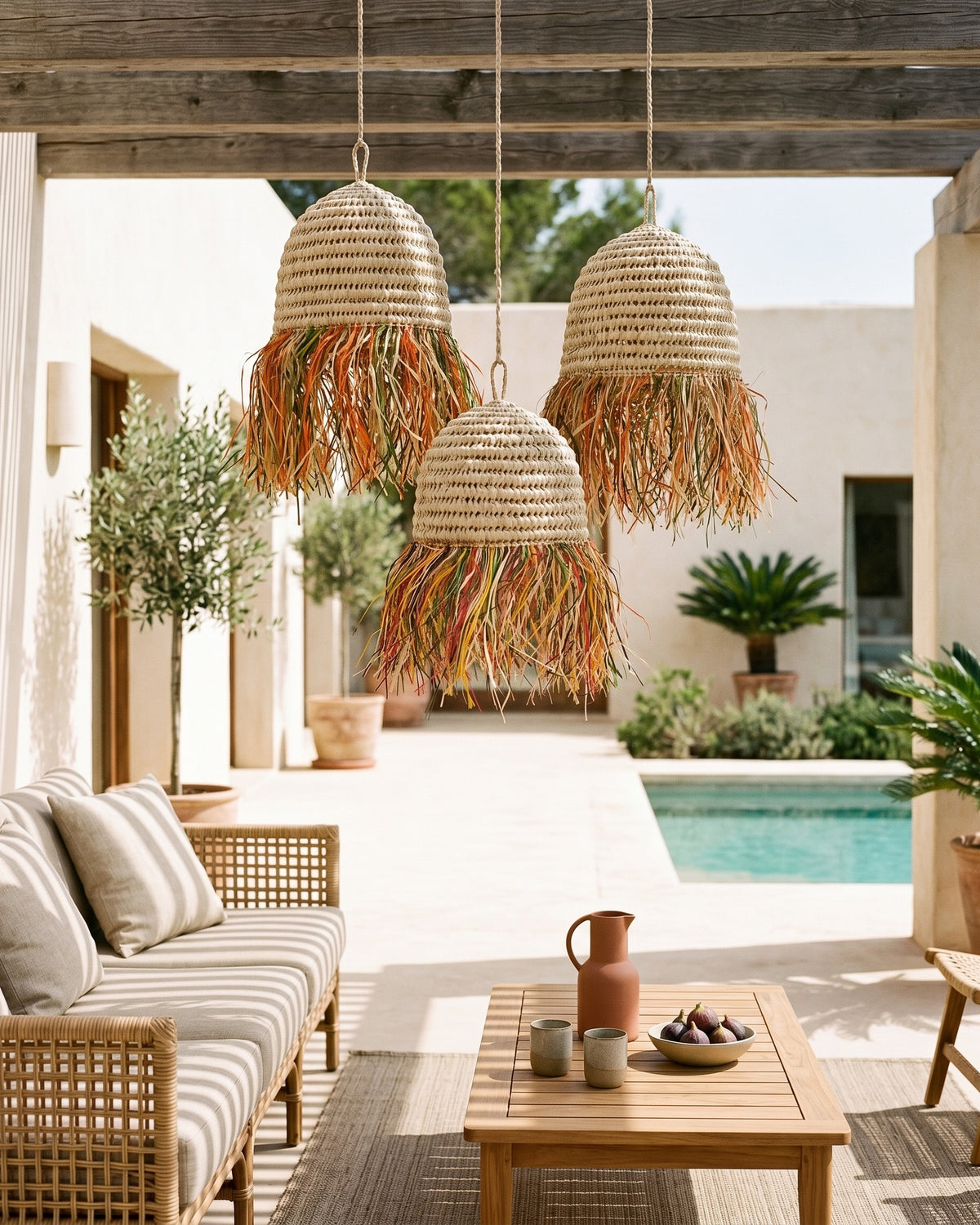 AFOURER - Suspension en osier - Cloche Franges Multicolores — dimensions 20 cm
