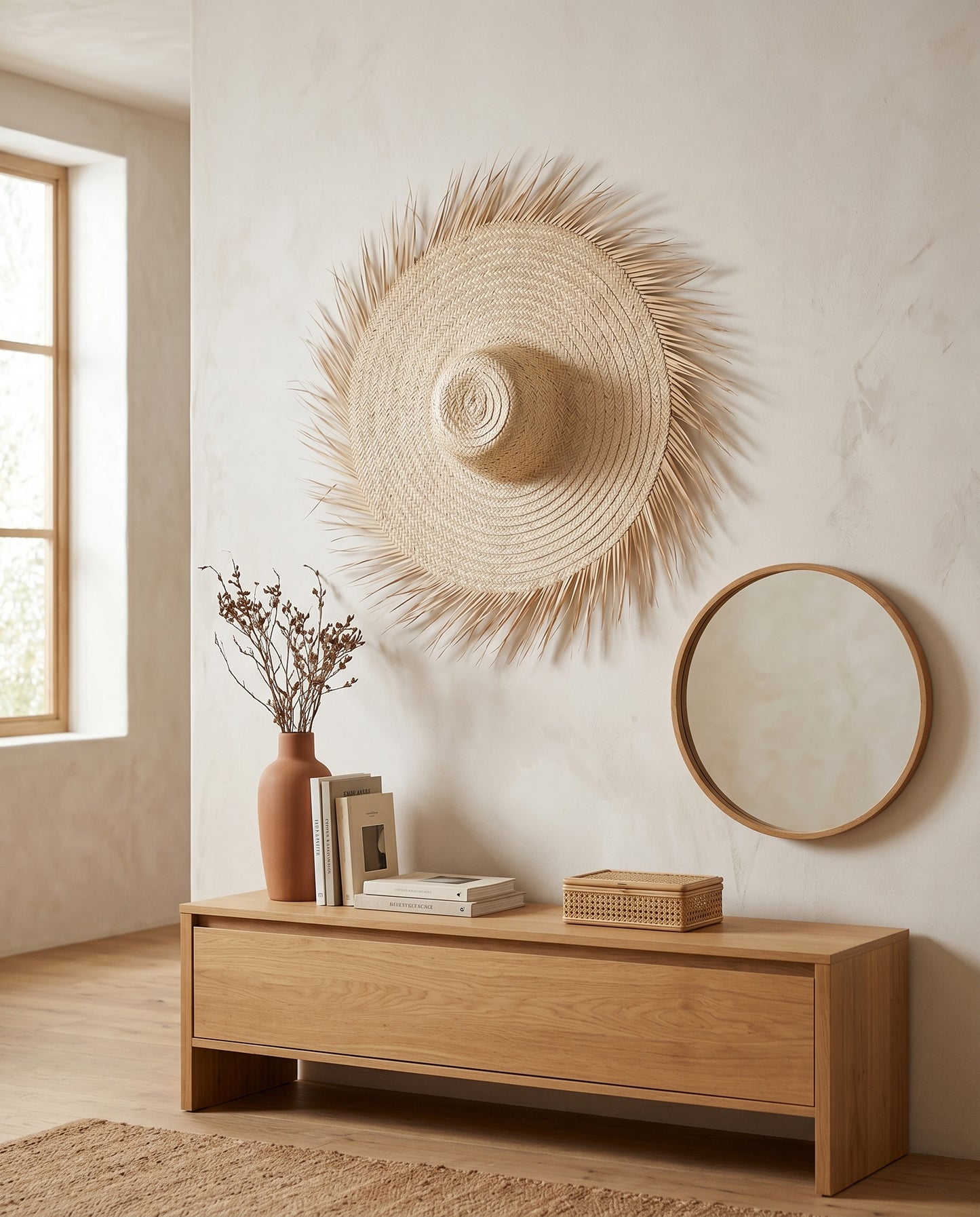 AMALOU - Chapeau mural en palme - Franges naturelles