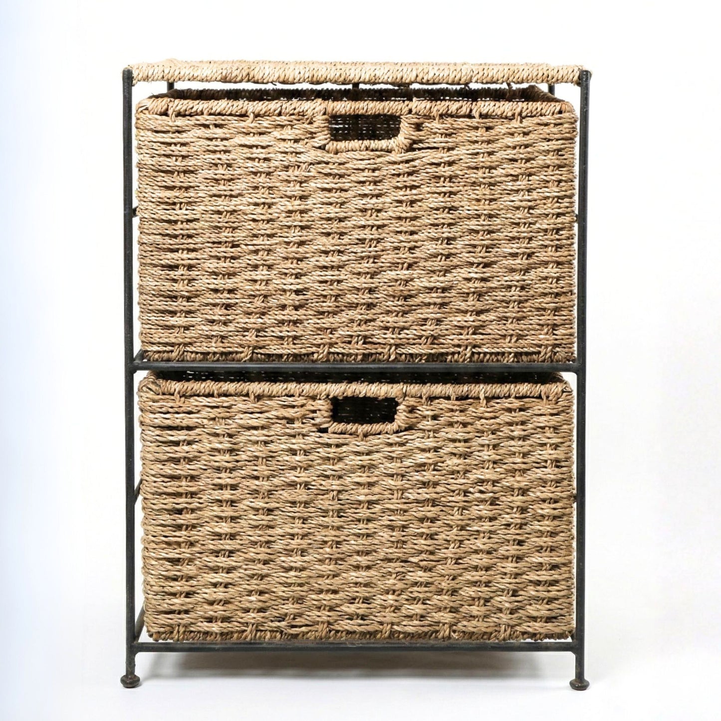 ISSAGUEN - Commode 2 tiroirs - Osier & métal noir