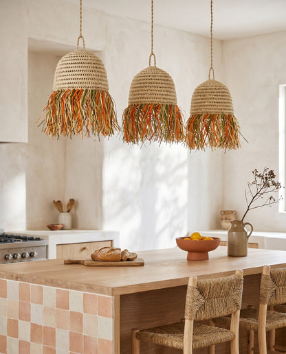 AFOURER - Suspension en osier - Cloche Franges Multicolores