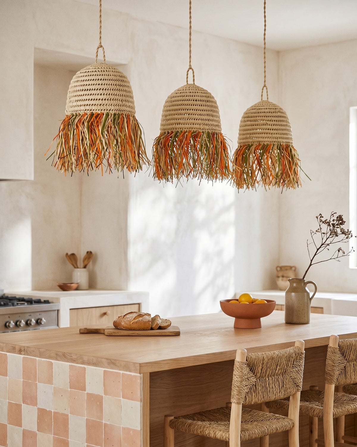 AFOURER - Suspension en osier - Cloche Franges Multicolores — mise à l'échelle 20 cm