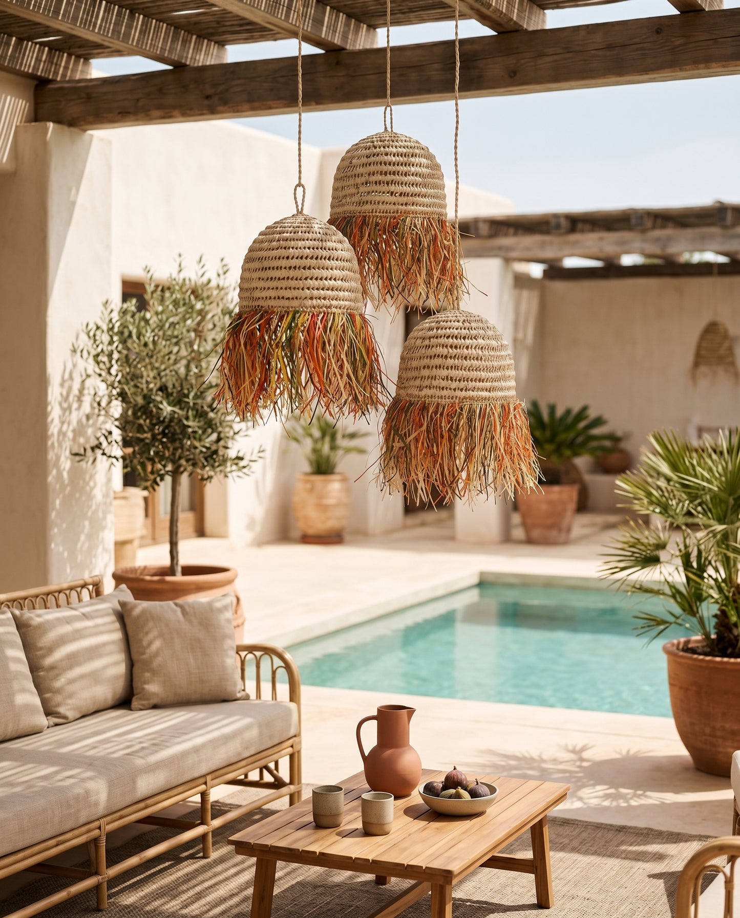 AFOURER - Suspension en osier - Cloche Franges Multicolores