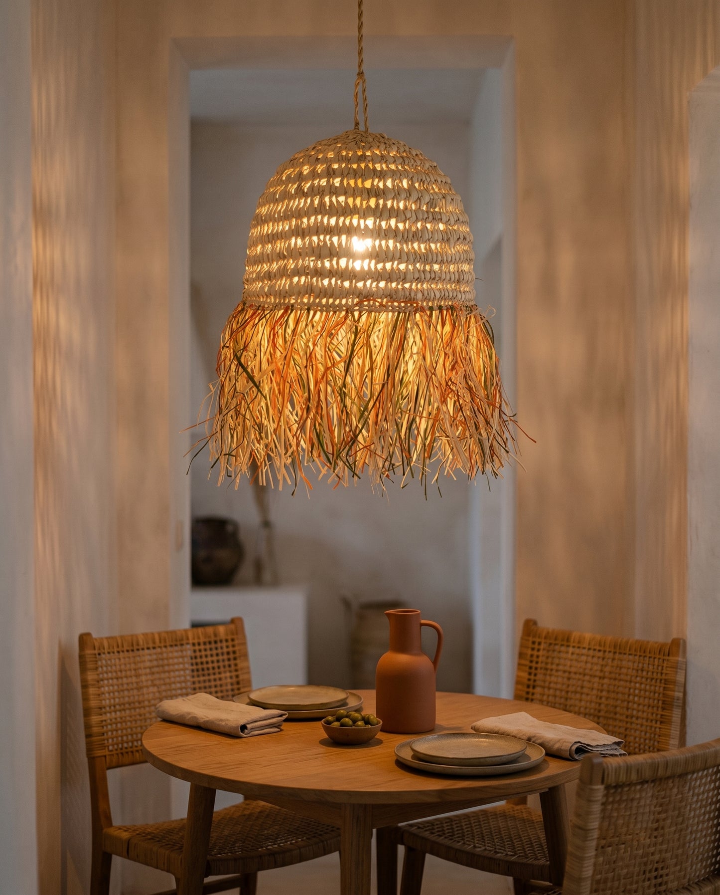 AFOURER - Suspension en osier - Cloche Franges Multicolores