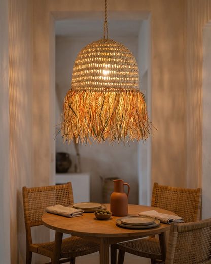 AFOURER - Suspension en osier - Cloche Franges Multicolores — en situation 30 cm