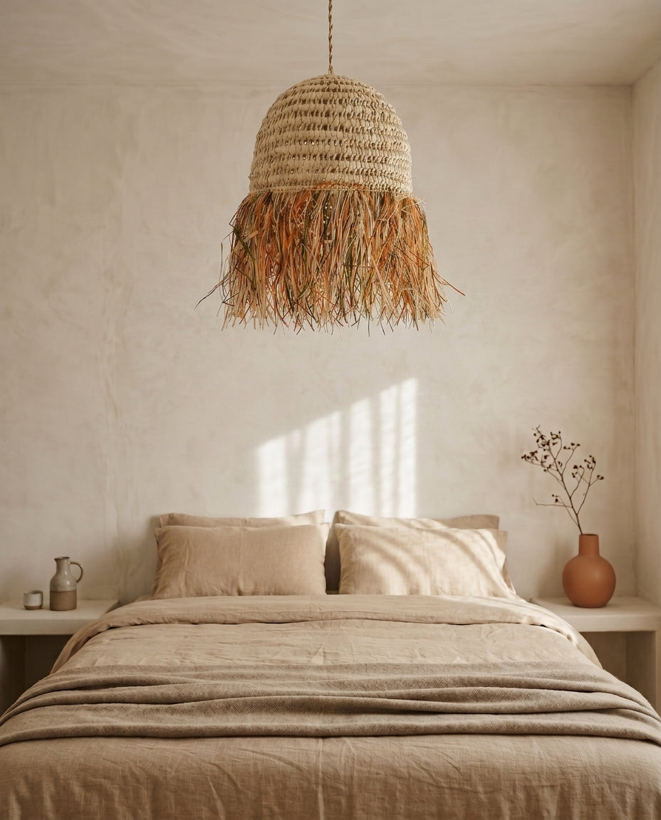 AFOURER - Suspension en osier - Cloche Franges Multicolores