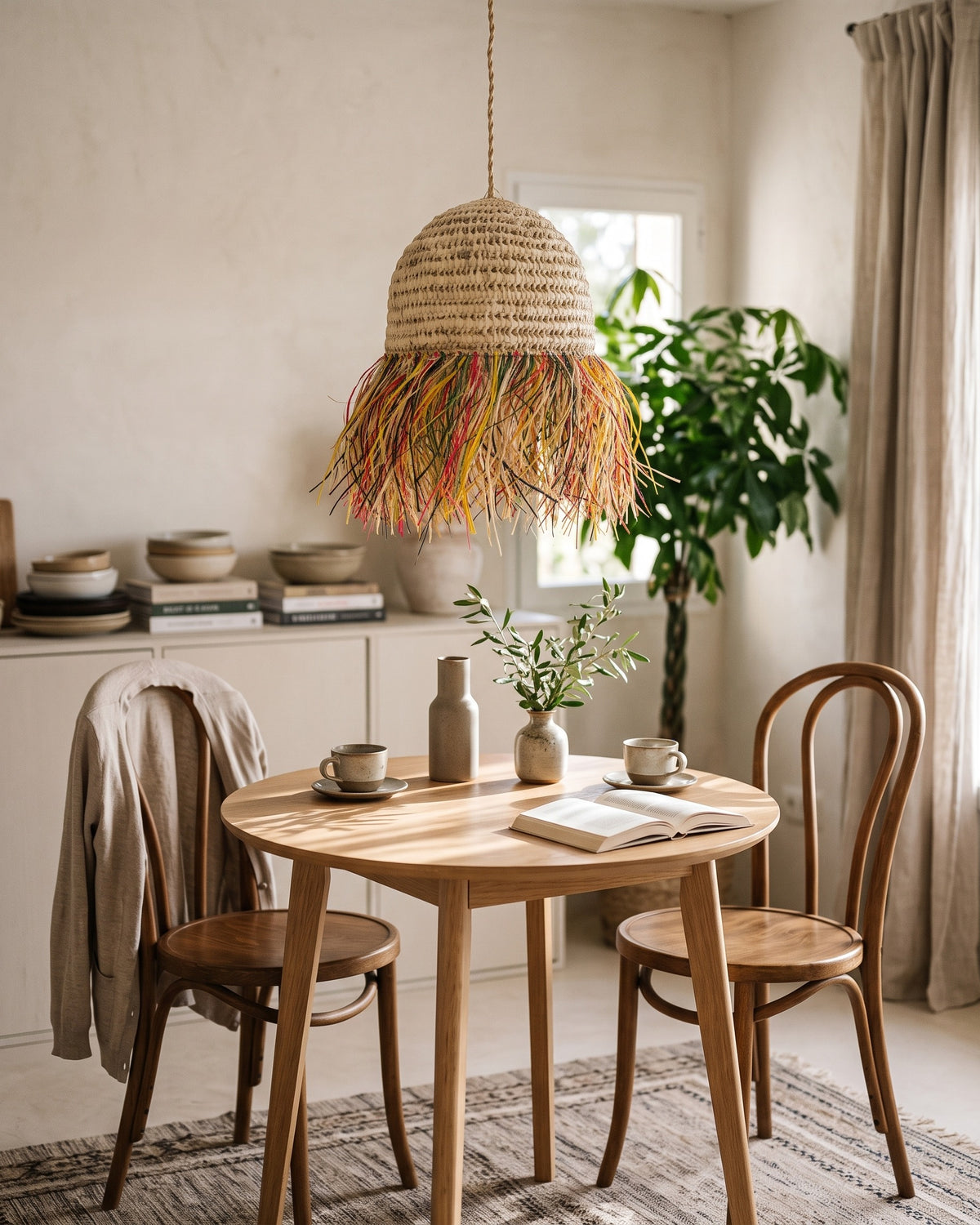 AFOURER - Suspension en osier - Cloche Franges Multicolores — mise à l'échelle 30 cm