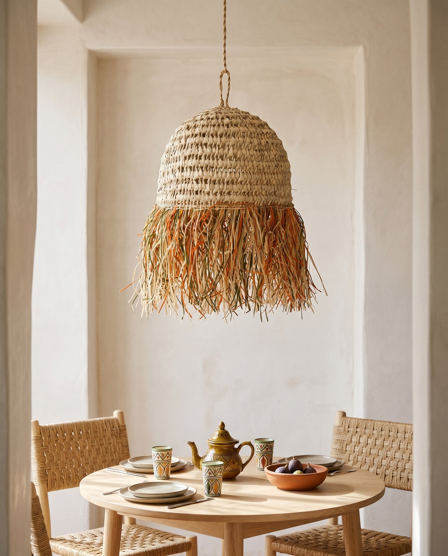 AFOURER - Suspension en osier - Cloche Franges Multicolores