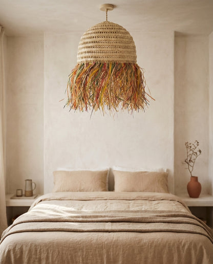 AFOURER - Suspension en osier - Cloche Franges Multicolores