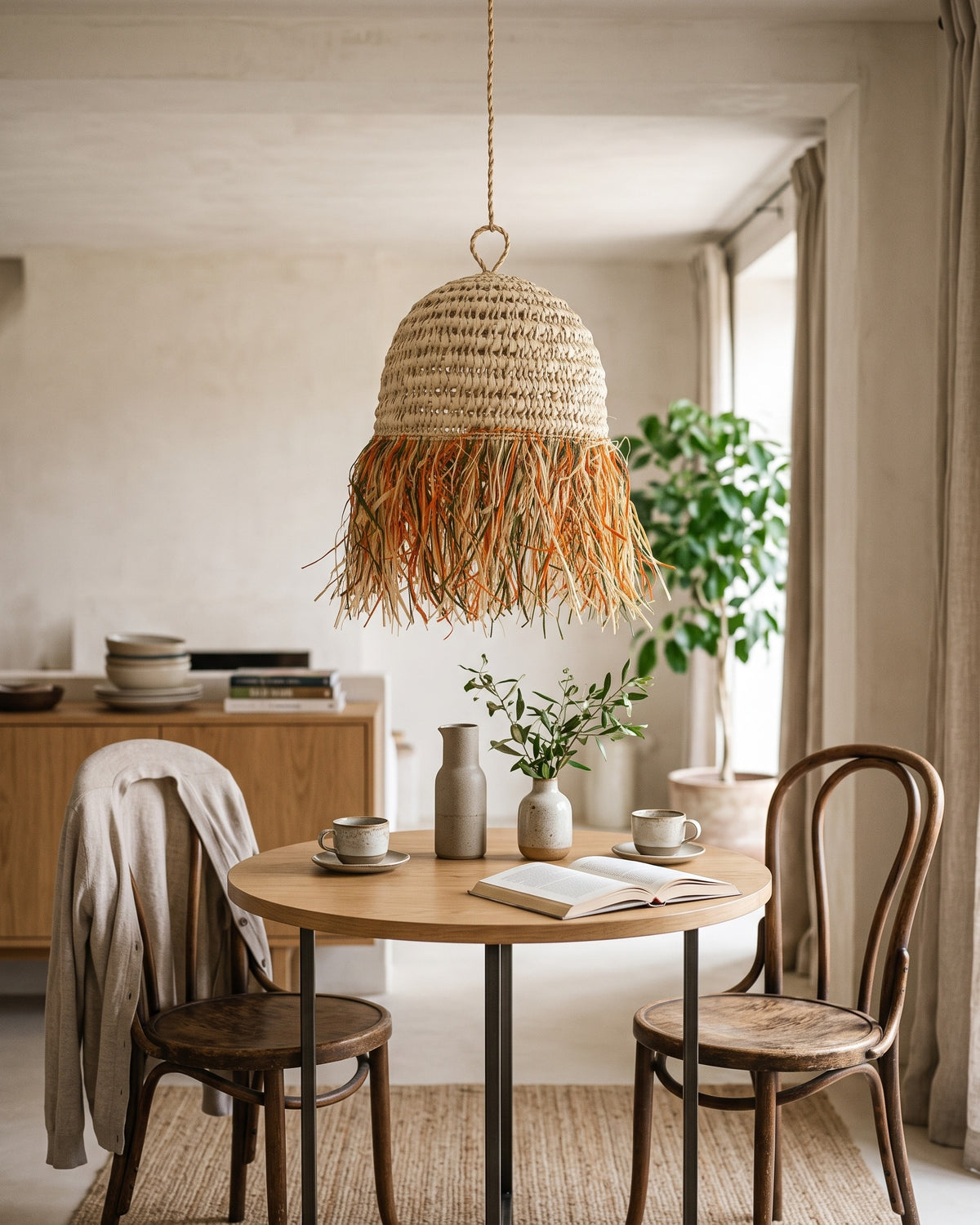 AFOURER - Suspension en osier - Cloche Franges Multicolores — mise à l'échelle 40 cm
