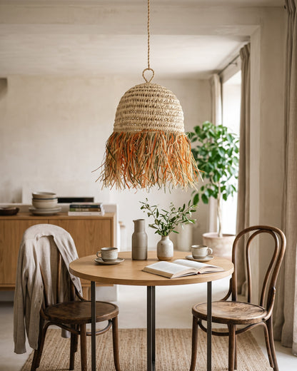 AFOURER - Suspension en osier - Cloche Franges Multicolores — mise à l'échelle 40 cm