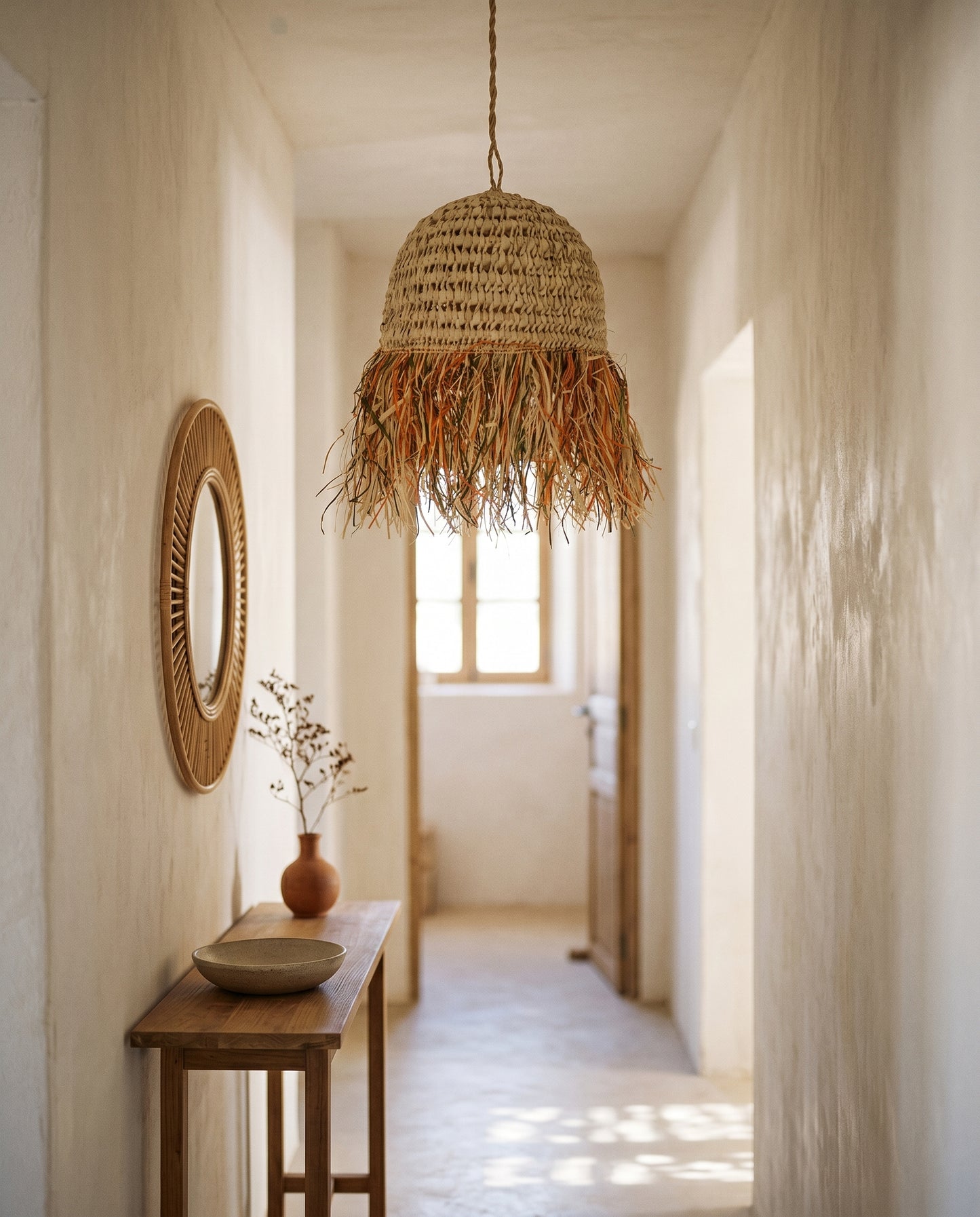 AFOURER - Suspension en osier - Cloche Franges Multicolores