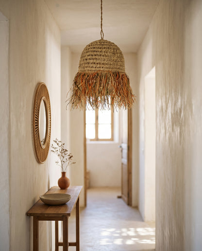 AFOURER - Suspension en osier - Cloche Franges Multicolores