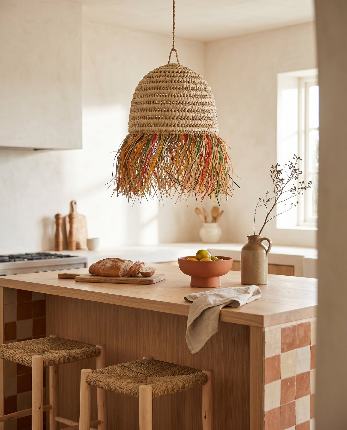 AFOURER - Suspension en osier - Cloche Franges Multicolores
