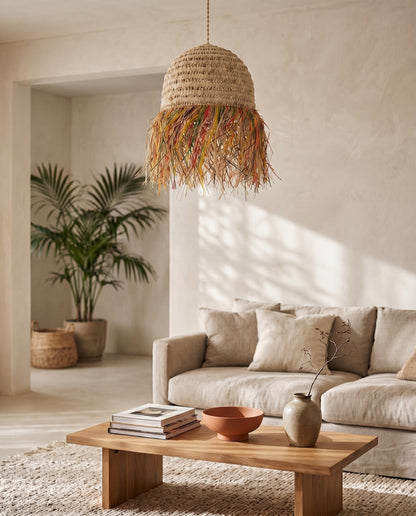 AFOURER - Suspension en osier - Cloche Franges Multicolores