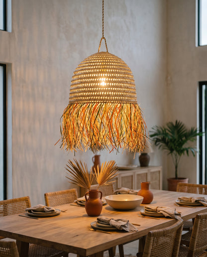 AFOURER - Suspension en osier - Cloche Franges Multicolores