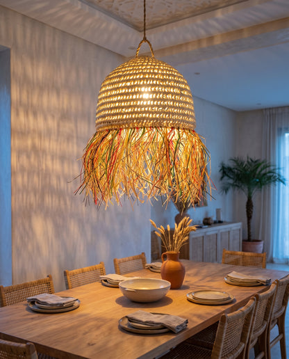 AFOURER - Suspension en osier - Cloche Franges Multicolores