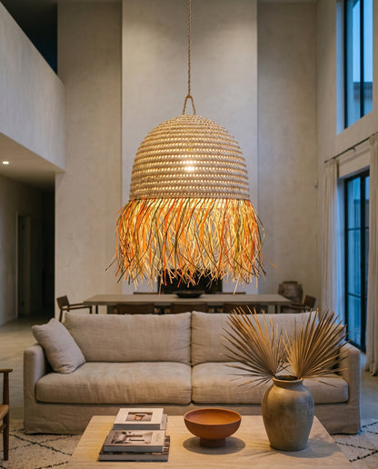 AFOURER - Suspension en osier - Cloche Franges Multicolores