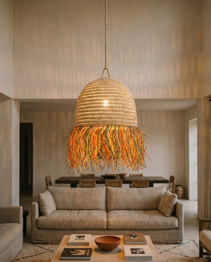 AFOURER - Suspension en osier - Cloche Franges Multicolores