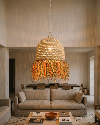 AFOURER - Suspension en osier - Cloche Franges Multicolores — mise à l'échelle 80 cm