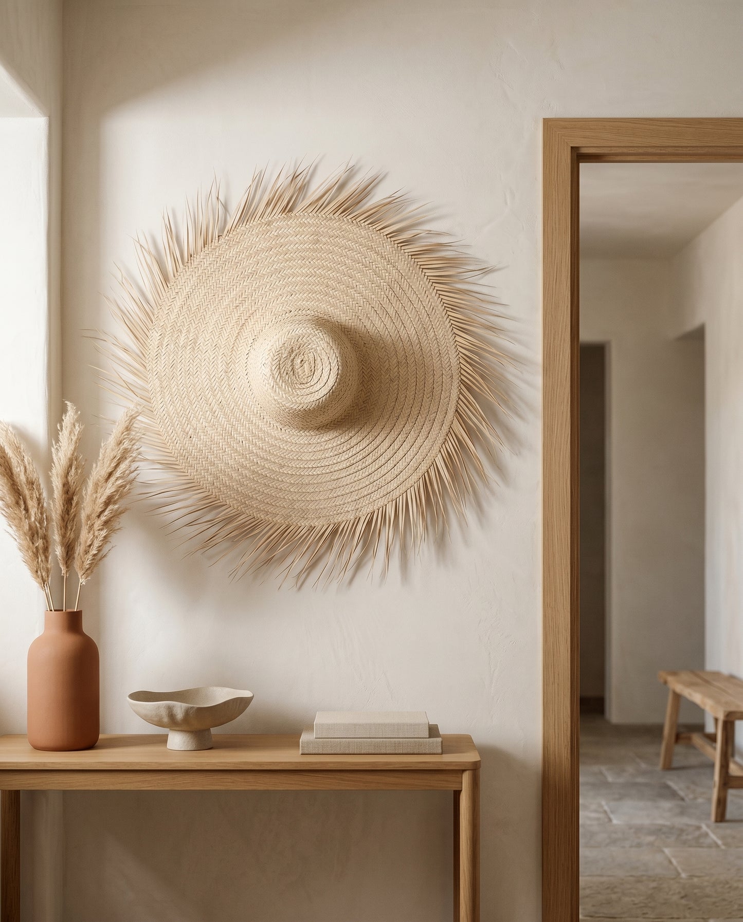 AMALOU - Chapeau mural en palme - Franges naturelles