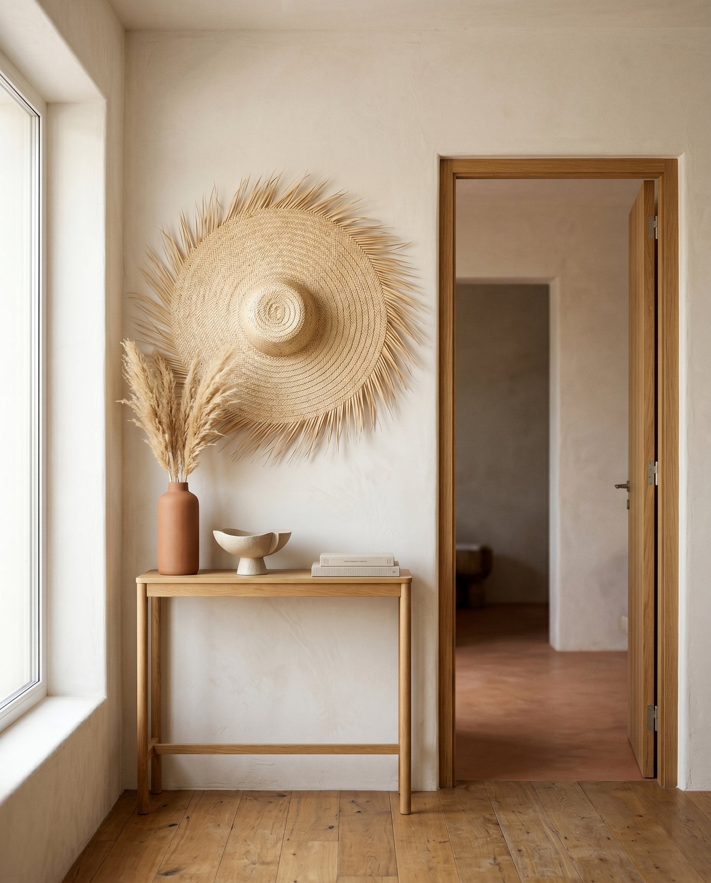 AMALOU - Chapeau mural en palme - Franges naturelles