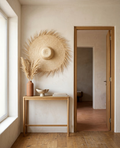AMALOU - Chapeau mural en palme - Franges naturelles