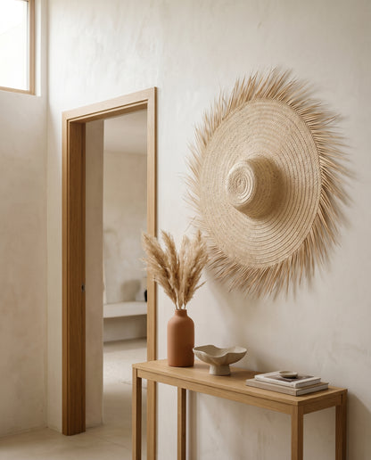 AMALOU - Chapeau mural en palme - Franges naturelles