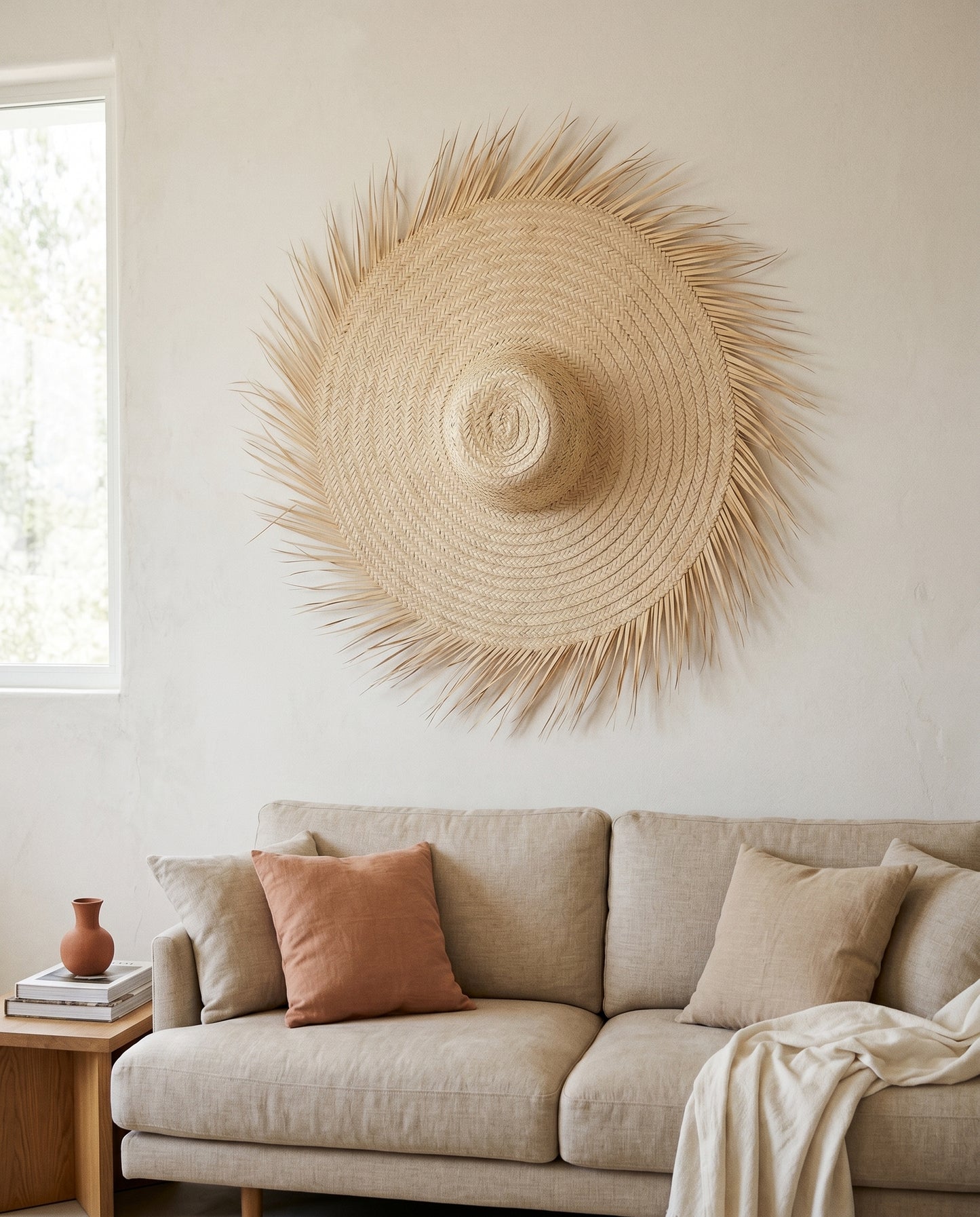 AMALOU - Chapeau mural en palme - Franges naturelles