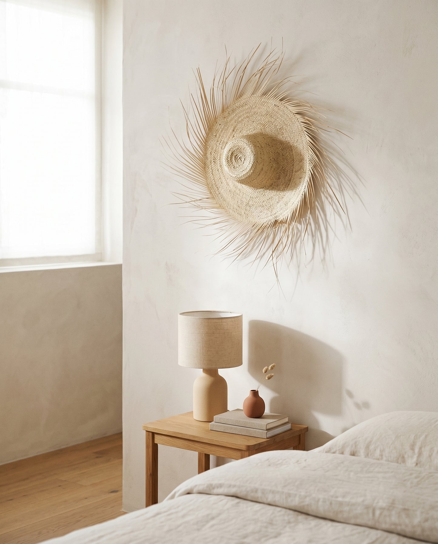 AMALOU - Chapeau mural en palme - Franges naturelles