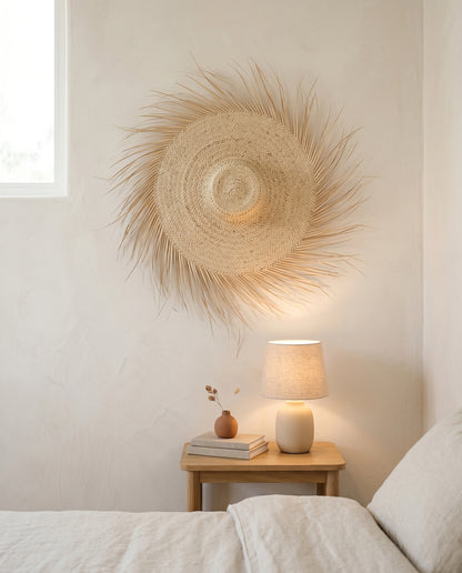 AMALOU - Chapeau mural en palme - Franges naturelles