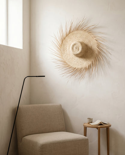 AMALOU - Chapeau mural en palme - Franges naturelles