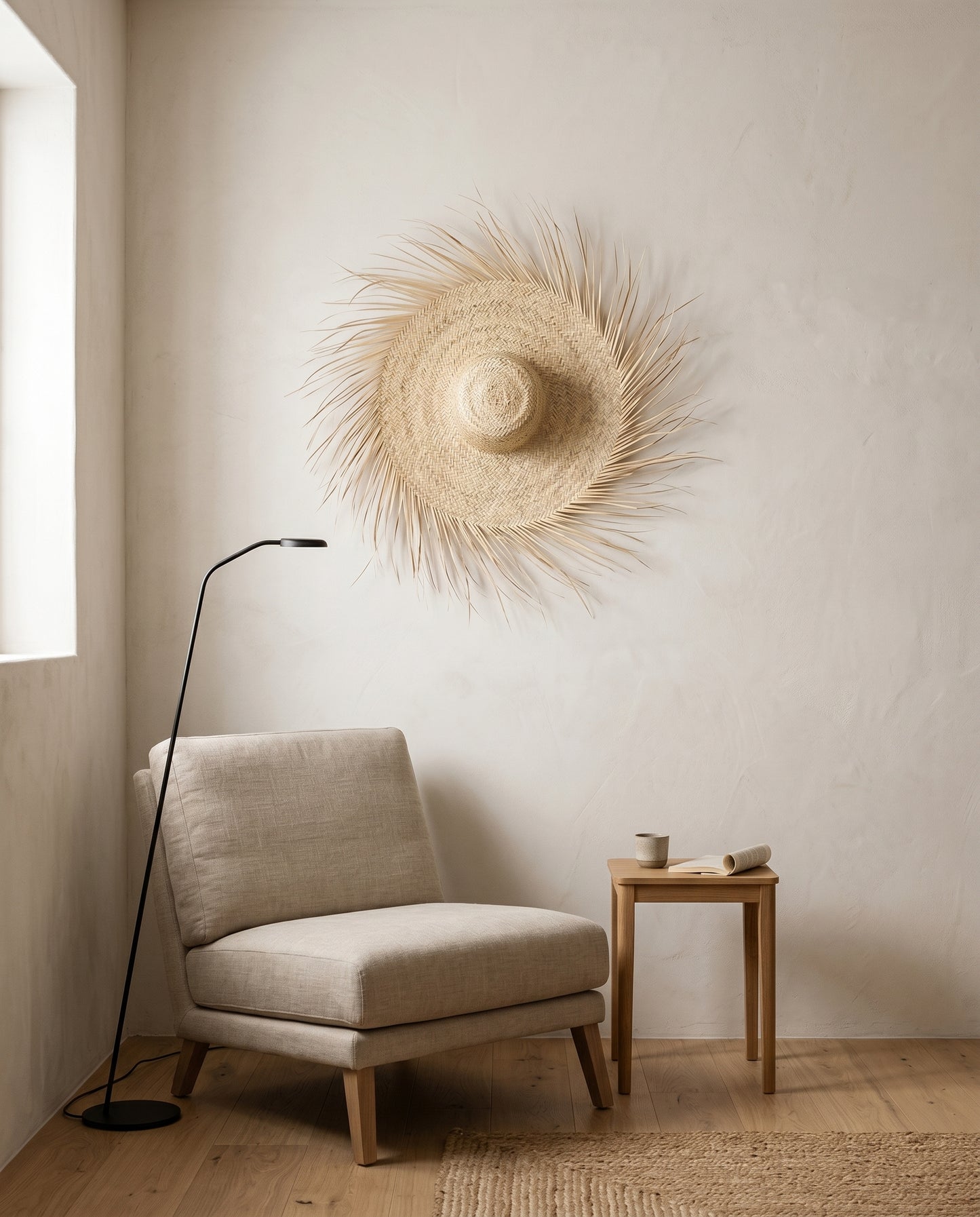 AMALOU - Chapeau mural en palme - Franges naturelles