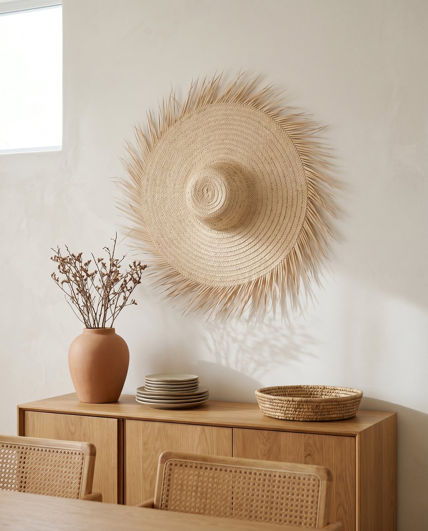 AMALOU - Chapeau mural en palme - Franges naturelles