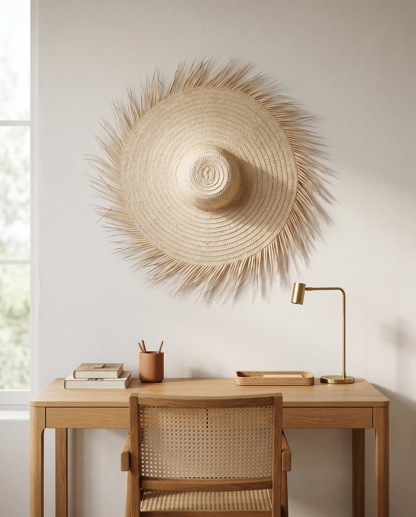 AMALOU - Chapeau mural en palme - Franges naturelles