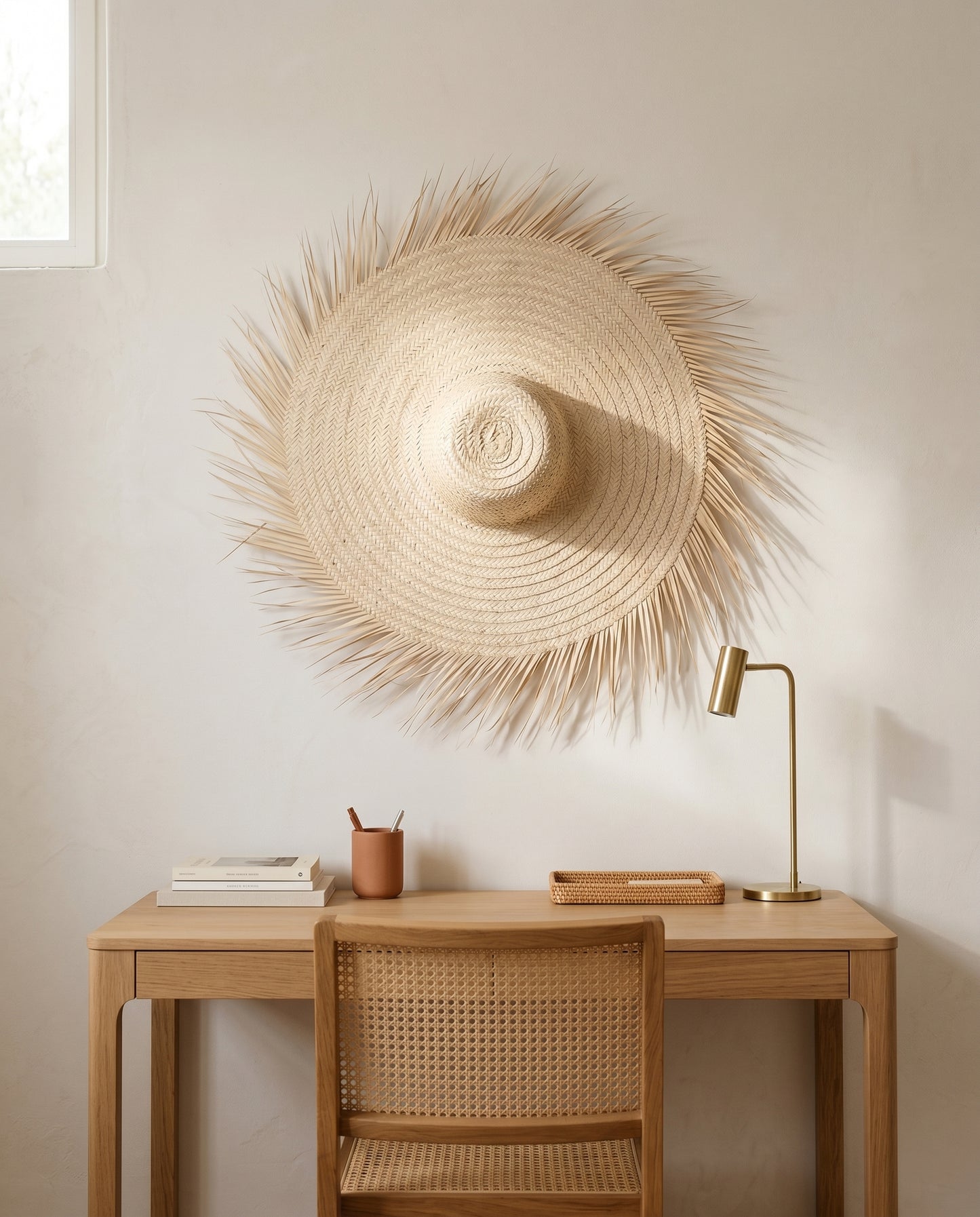 AMALOU - Chapeau mural en palme - Franges naturelles