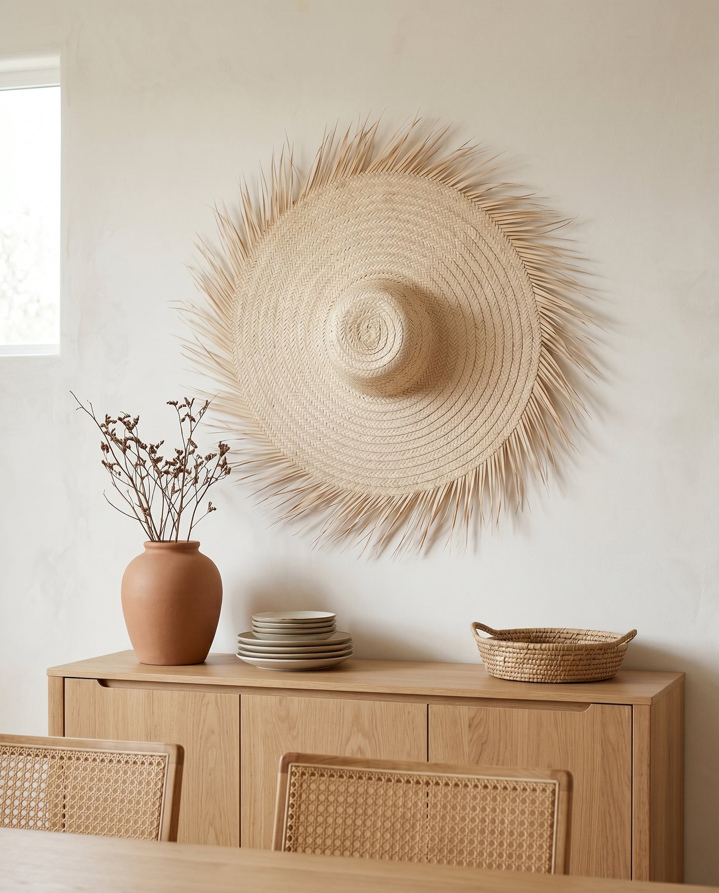 AMALOU - Chapeau mural en palme - Franges naturelles