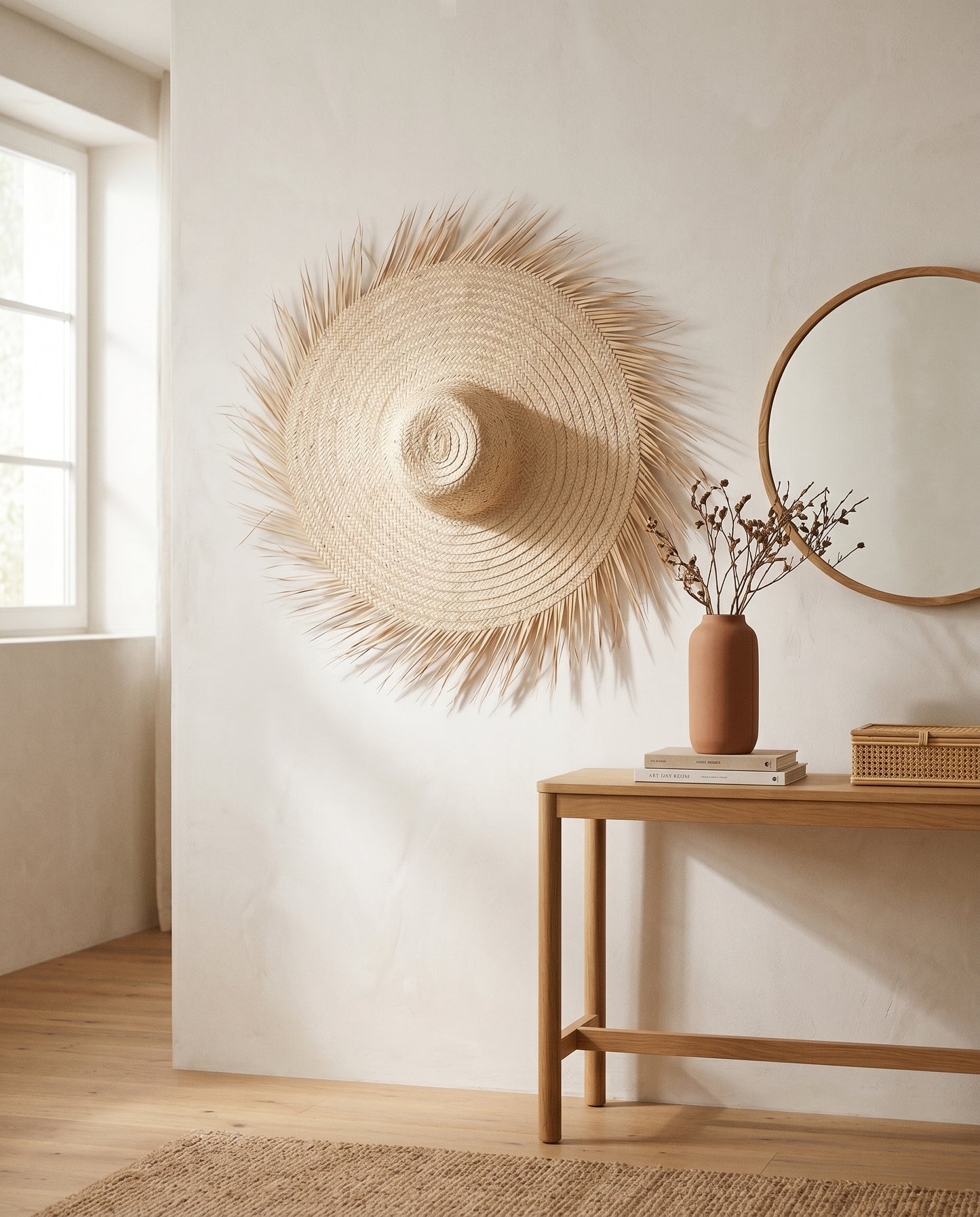 AMALOU - Chapeau mural en palme - Franges naturelles