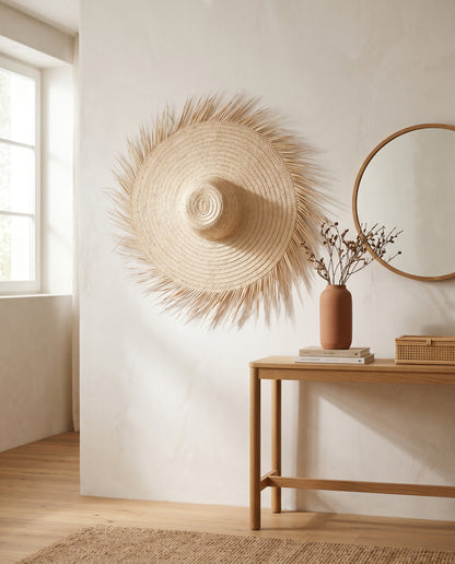 AMALOU - Chapeau mural en palme - Franges naturelles