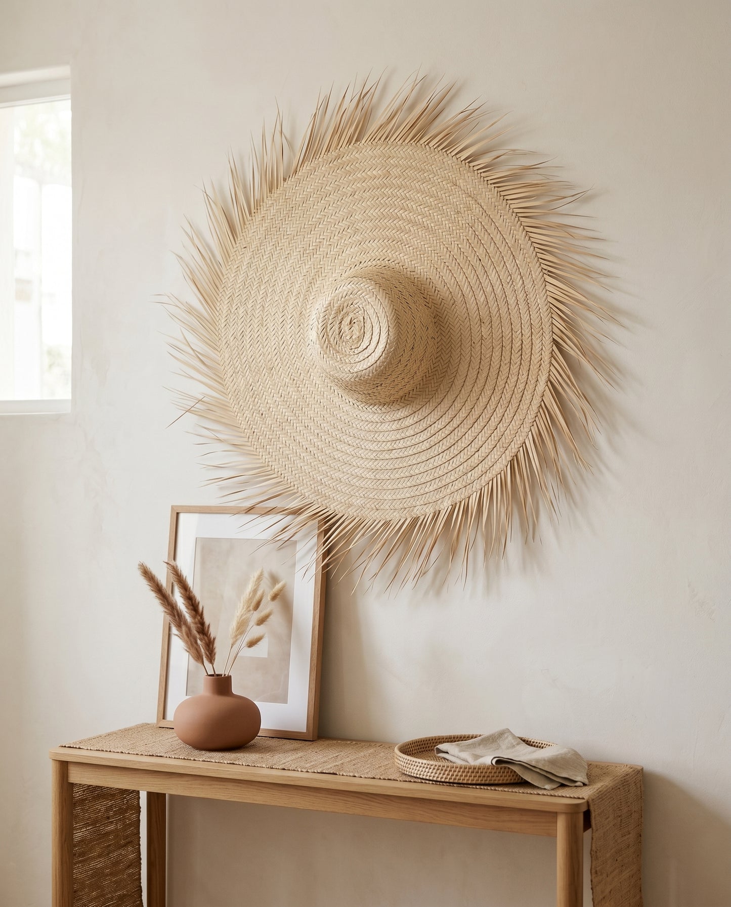 AMALOU - Chapeau mural en palme - Franges naturelles