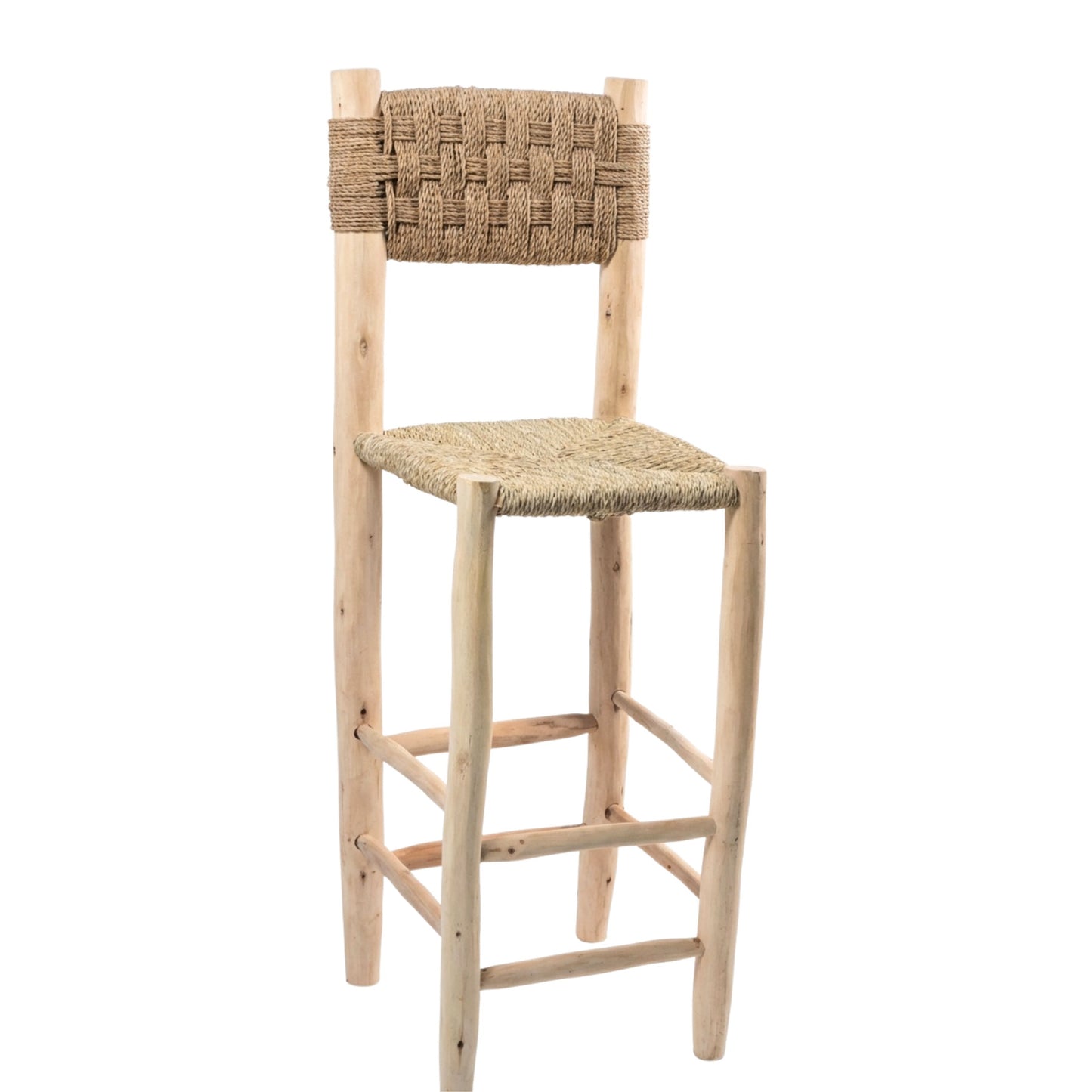 OUED LAOU - Chaise haute de bar en bois & osier