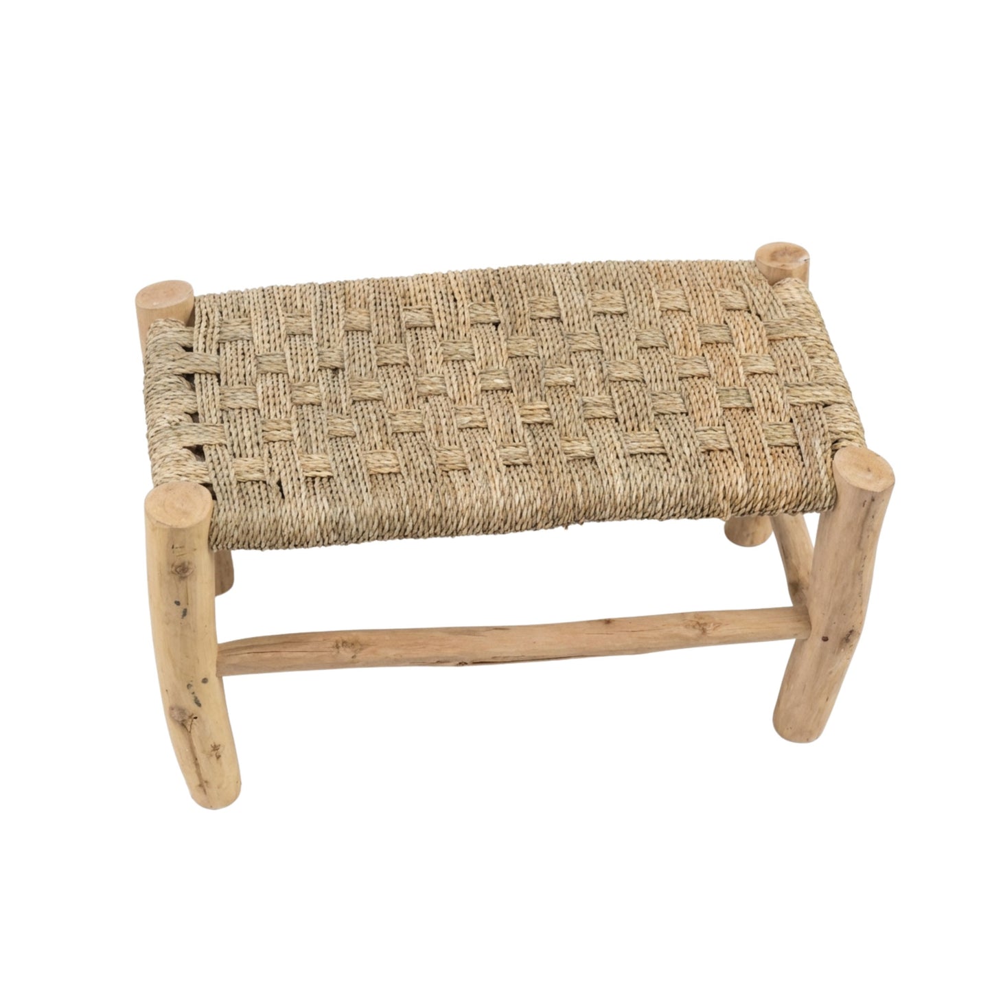 AKCHOUR - Banc en bois brut & osier tressé