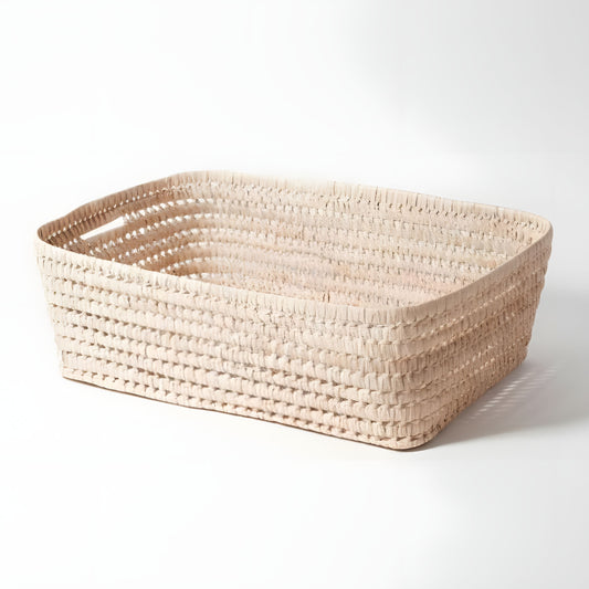 TANALT - Corbeille en palme - Rectangle basse à anses