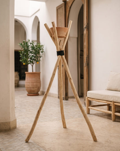 SEHEB - Porte-bougie trépied en bois naturel — détail du tressage 150 cm