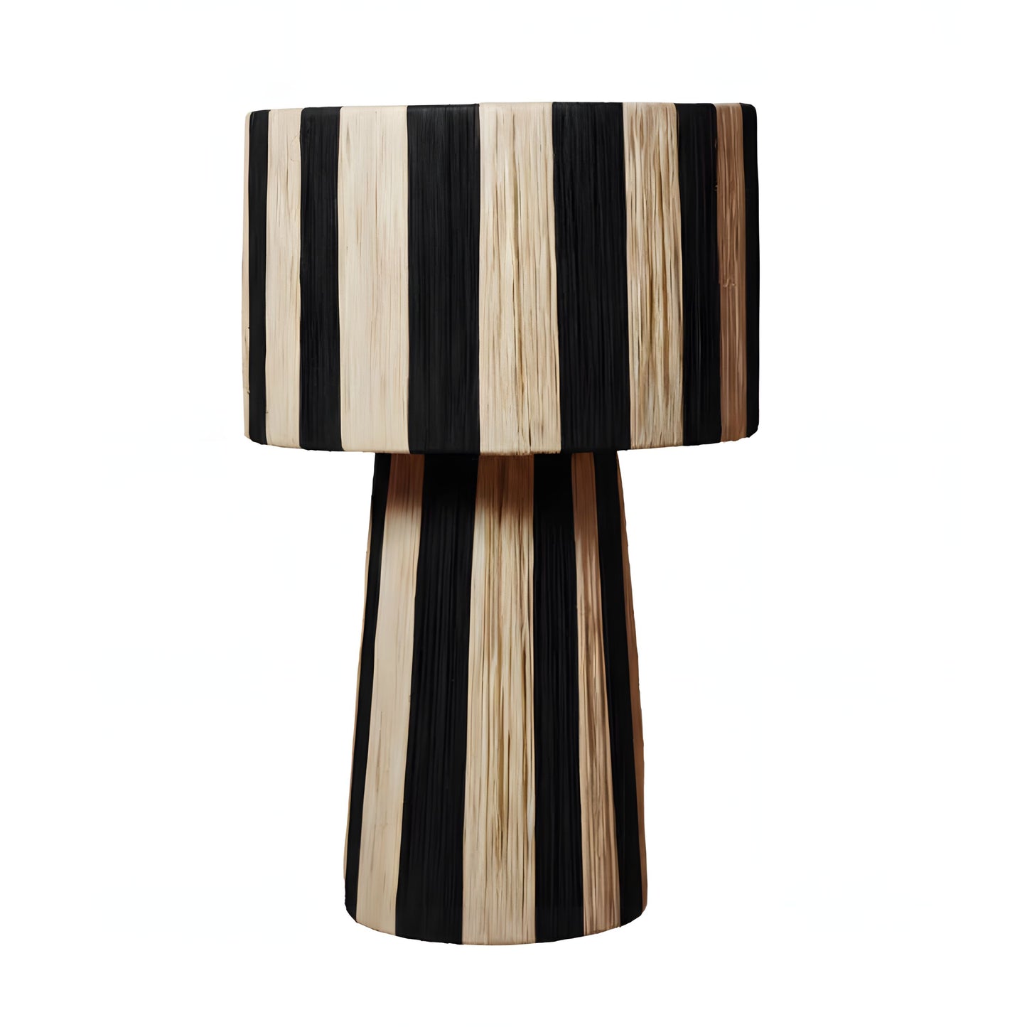 AOURIR - Lampe à poser en raphia - Rayé Noir & Naturel
