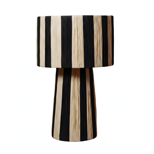 AOURIR - Lampe à poser en raphia - Rayé Noir & Naturel