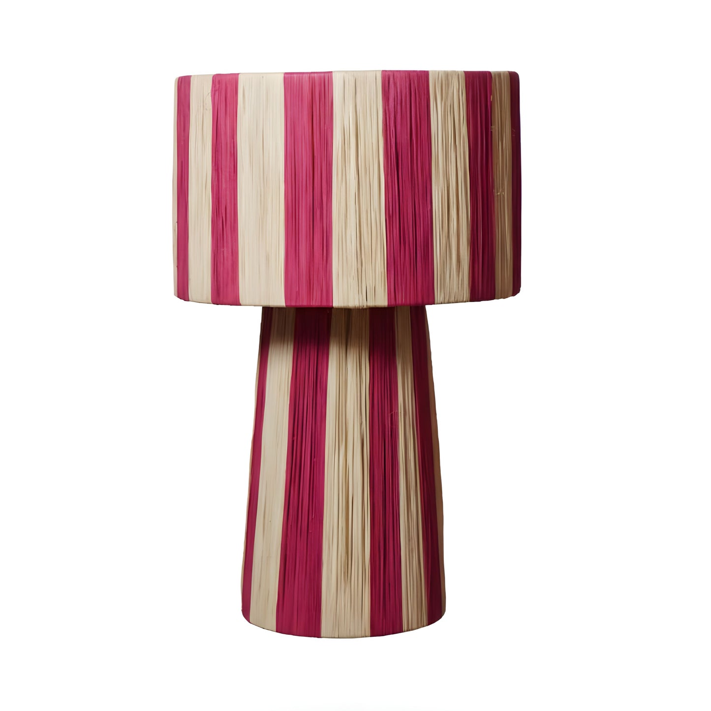 AOURIR - Lampe à poser en raphia - Rayé Rose & Naturel