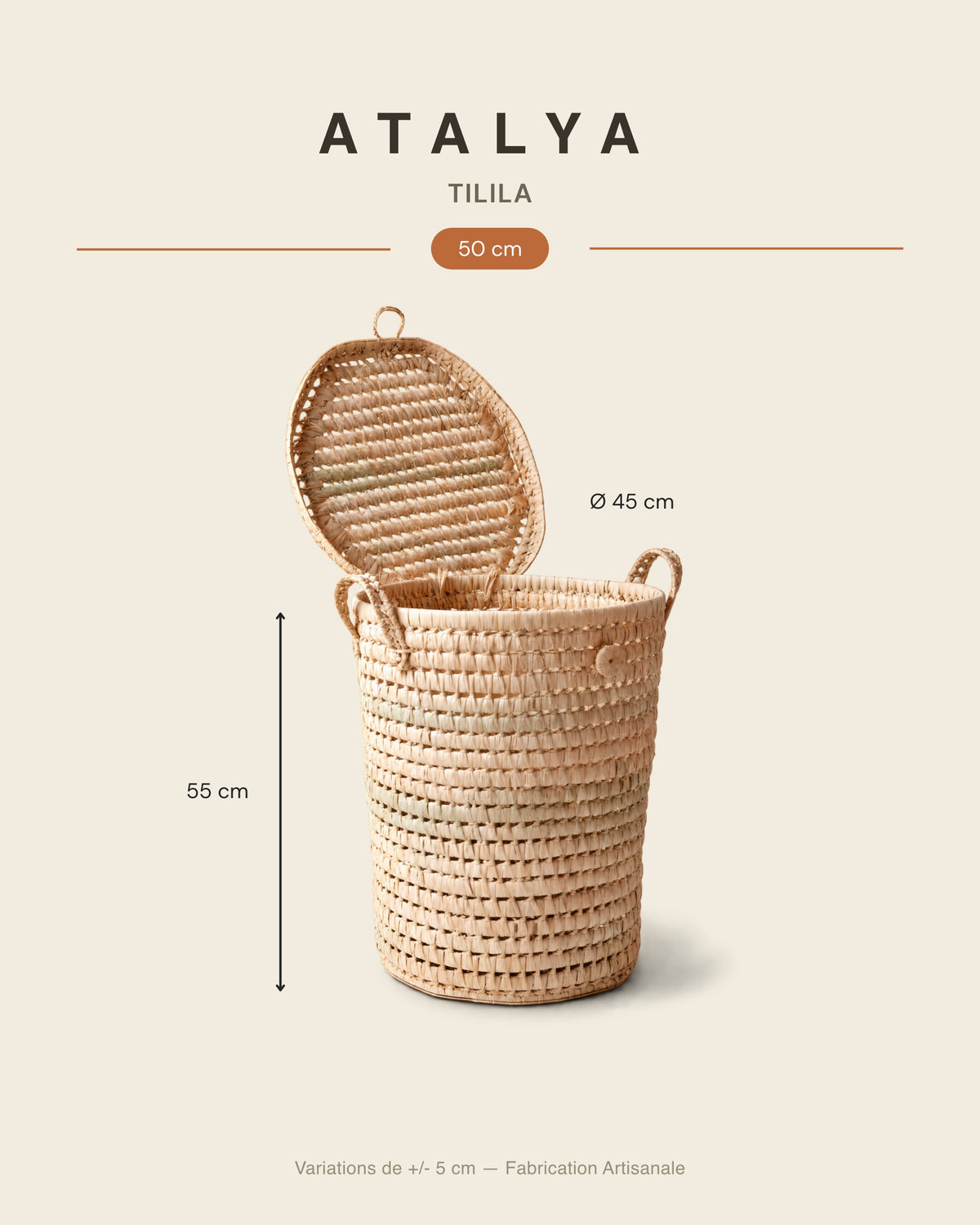 TILILA - Panier à linge en palme - Rond — dimensions 50 cm