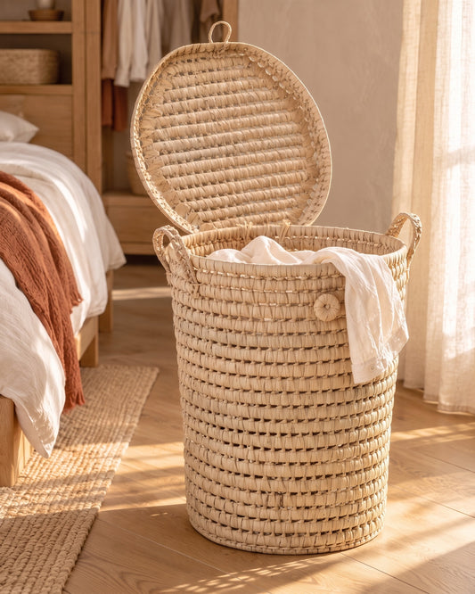 TILILA - Panier à linge en palme - Rond — en situation 50 cm