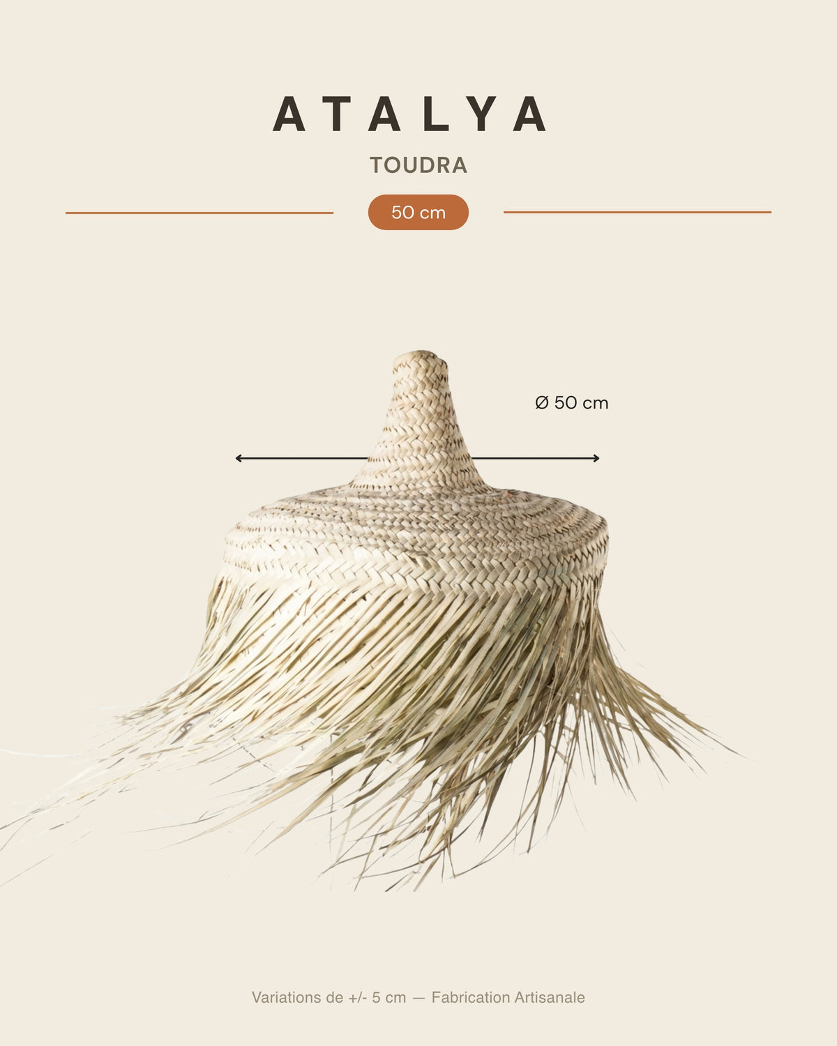 TOUDRA - Suspension en palme - Chapeau Mexicain — dimensions 50 cm