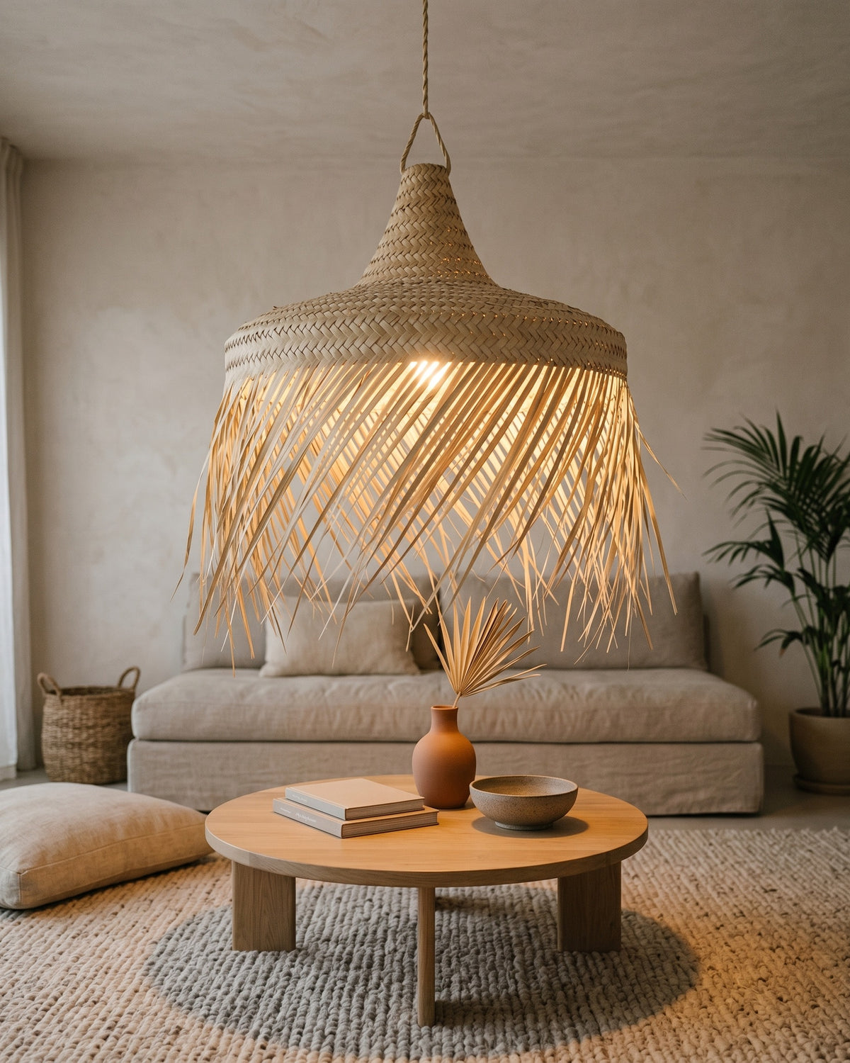 TOUDRA - Suspension en palme - Chapeau Mexicain — en situation 80 cm